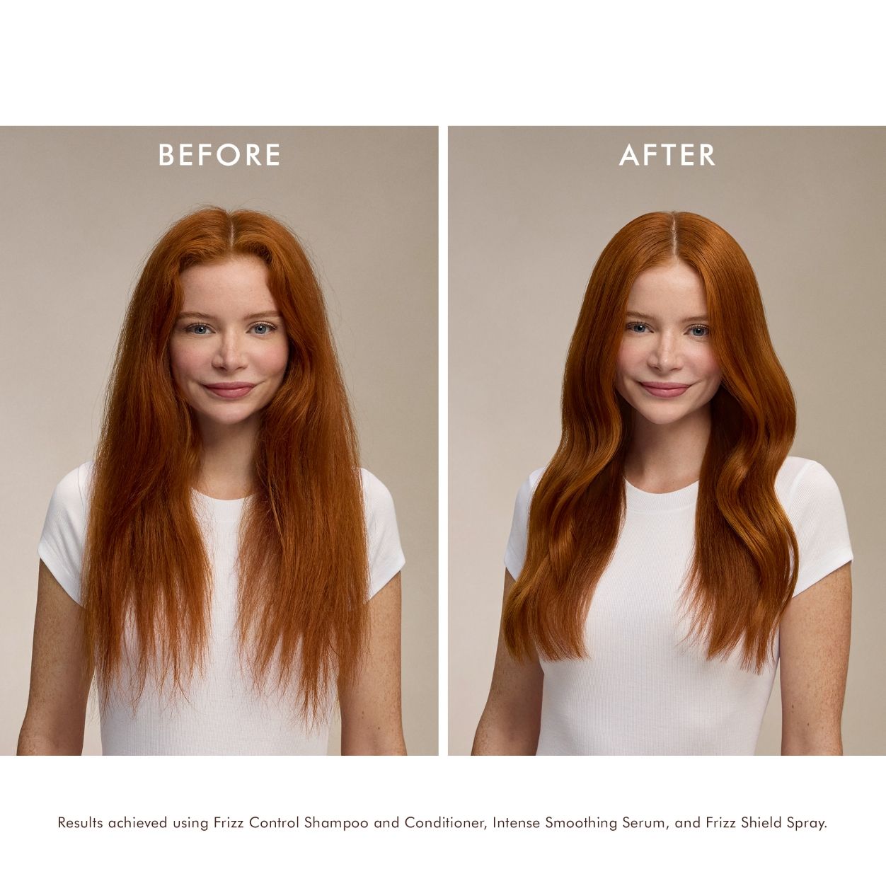 Before and after results of using Moroccanoil Frizz Shield Spray