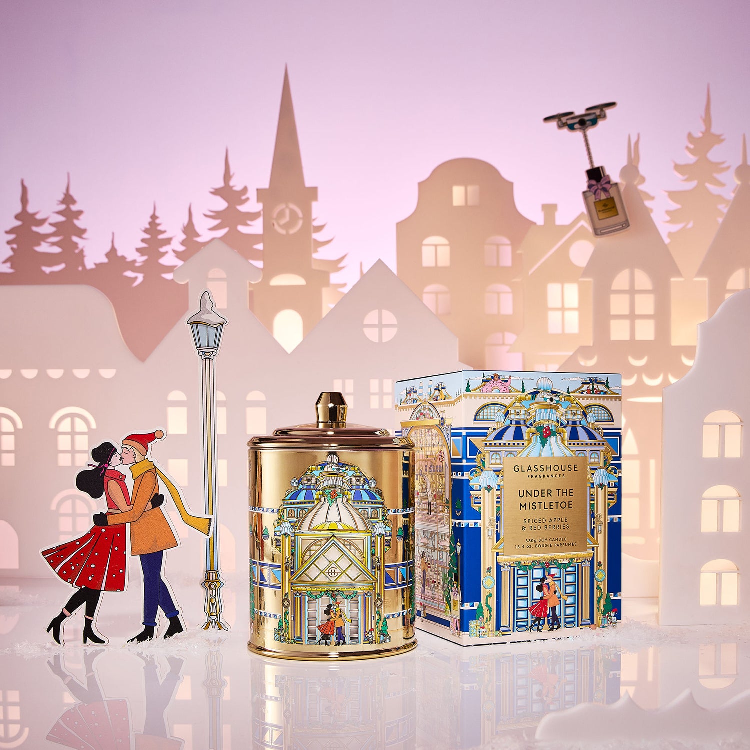 Lifestyle image of Glasshouse Fragrances Under the Mistletoe Candle (Limited Edition)
