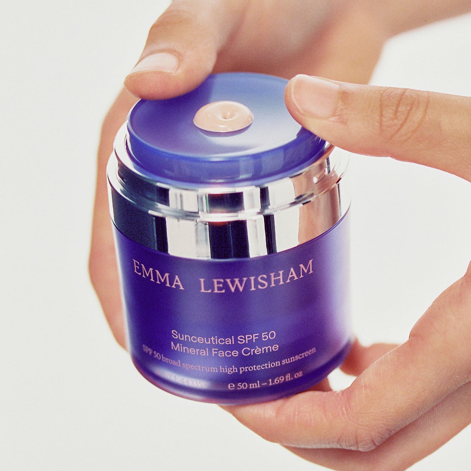 Image of an open Emma Lewisham Sunceutical SPF 50 Mineral Face Cream