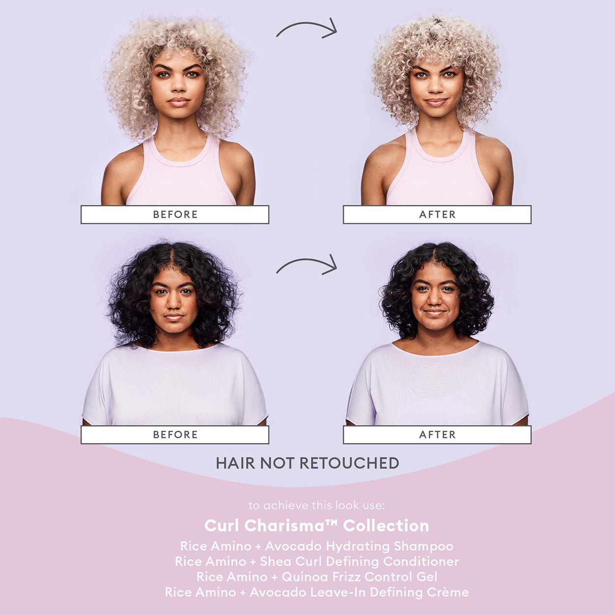 Before and after results of using Briogeo Curl Charisma Rice Amino and Avocado Hydrating Shampoo variant: 33.8 fl oz