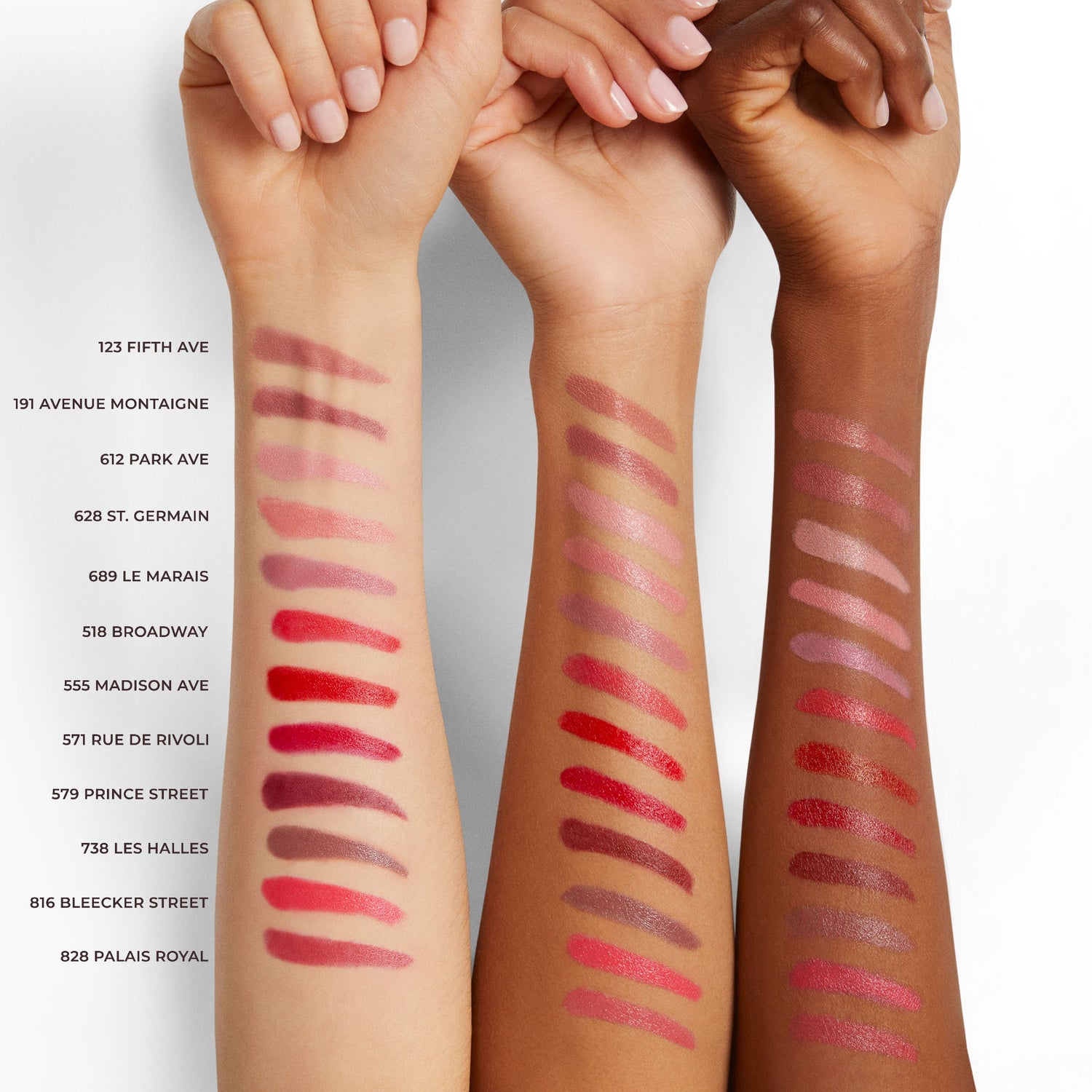 An arm swatch of Laura Mercier Caviar Hydra-Crème Lipstick variant: 123 Fifth Ave