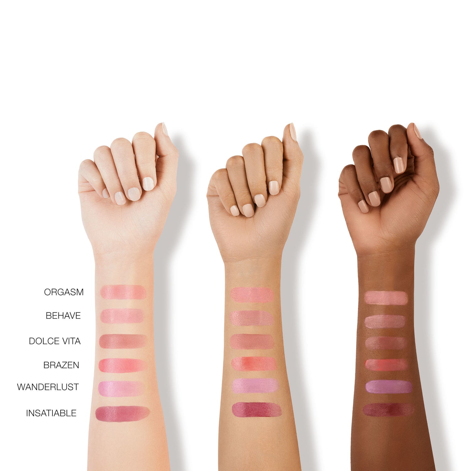 An arm swatch of Nars Afterglow Liquid Blush variant: Orgasm