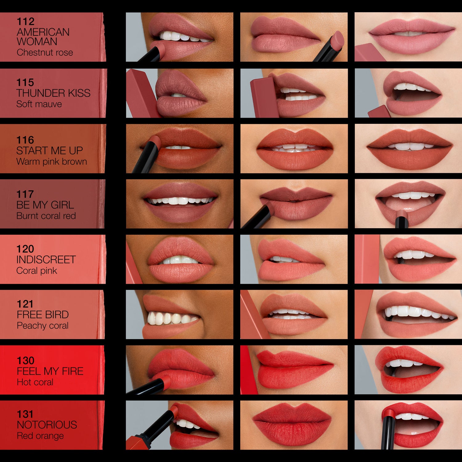 Group swatch image of Nars Powermatte Lipstick