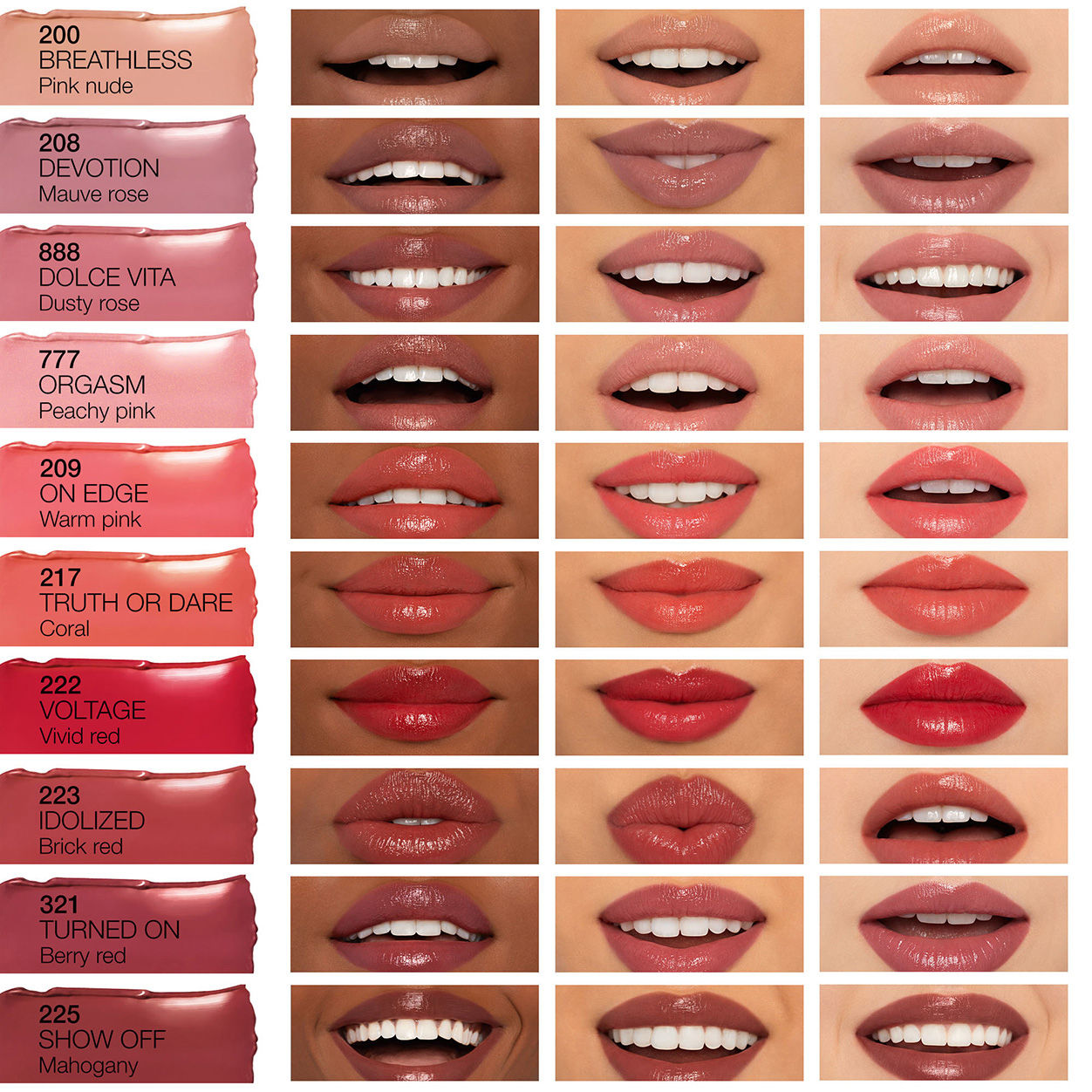 An arm swatch of Nars Afterglow Sensual Shine Lipstick variant: On Edge