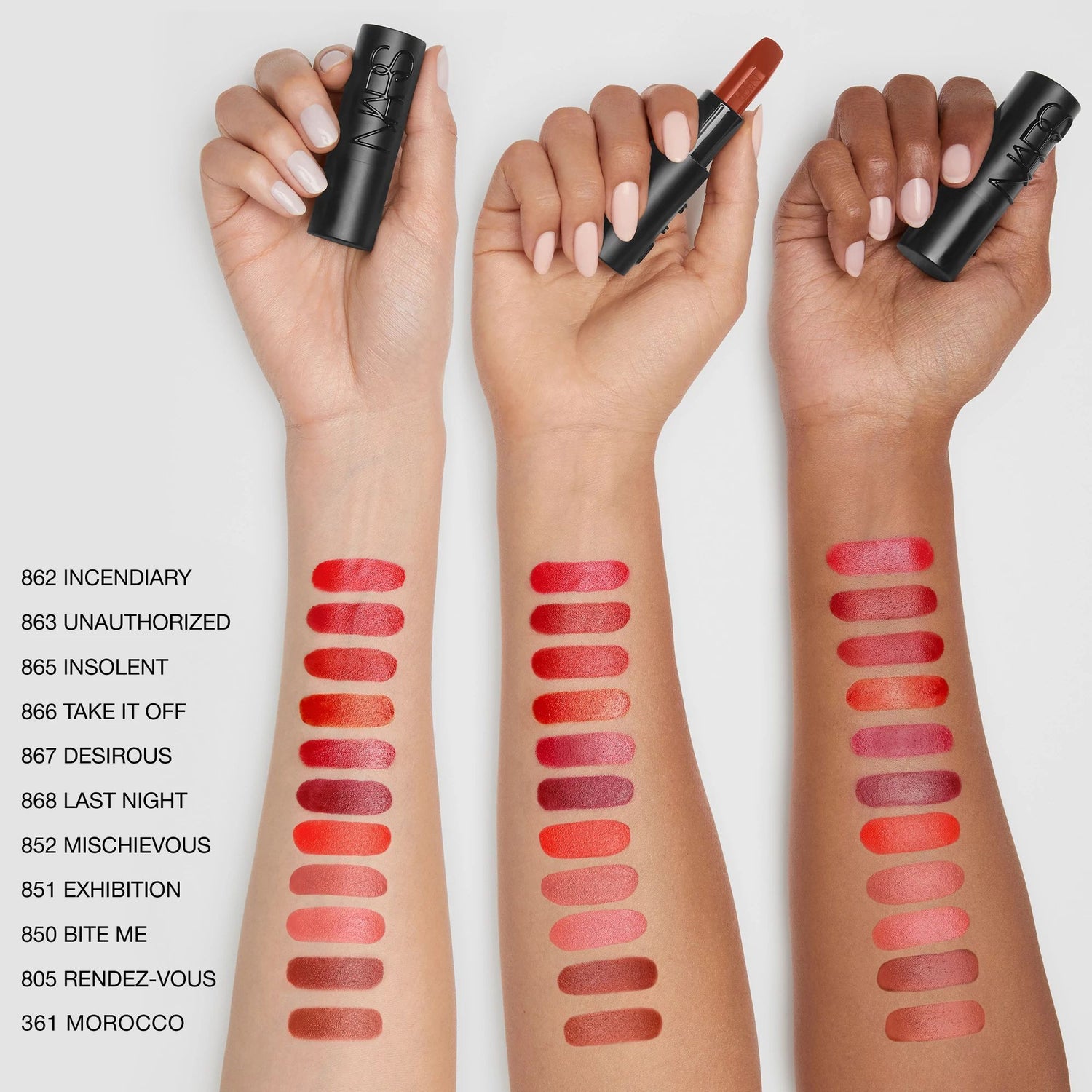 An arm swatch of Nars Explicit Lipstick