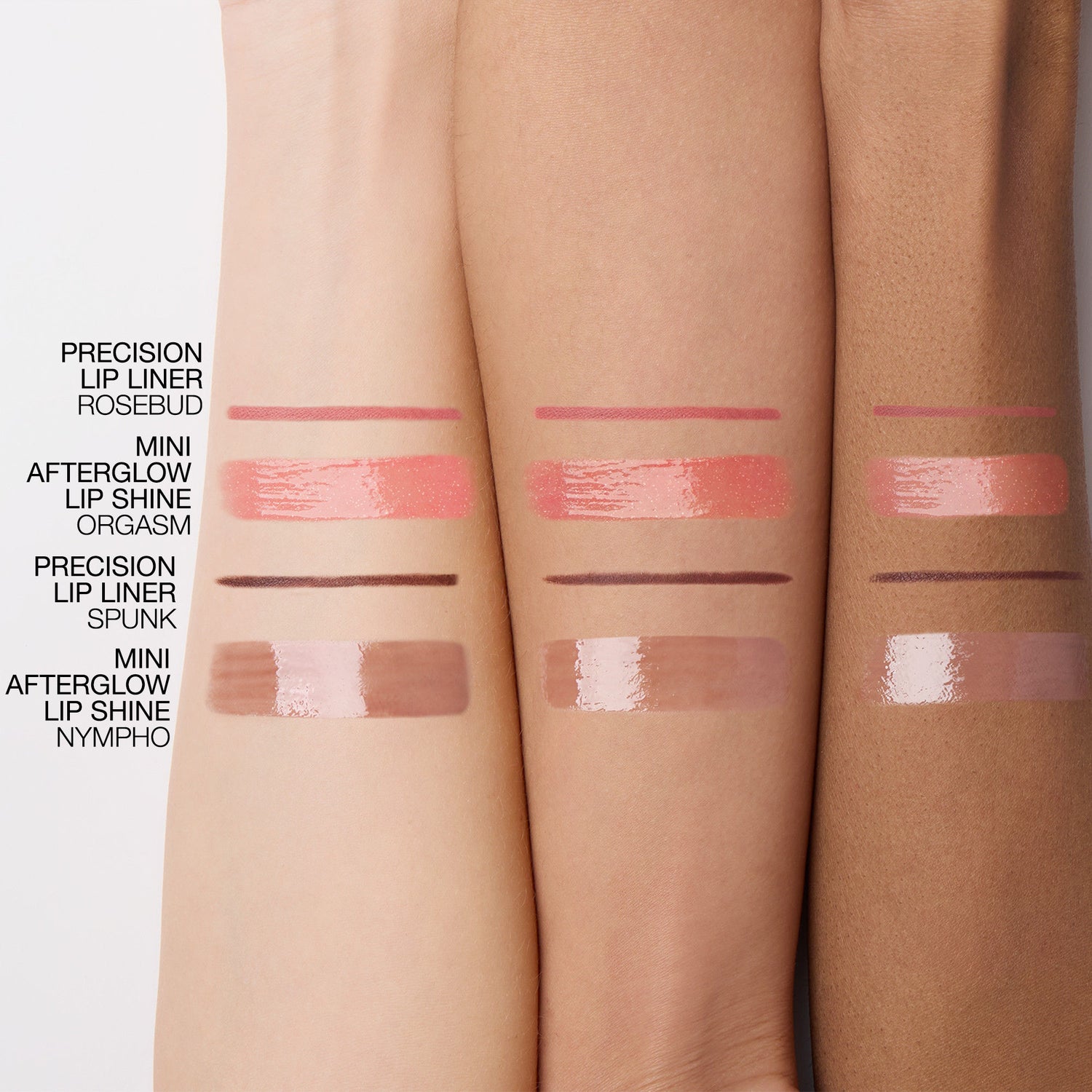 An arm swatch of Nars Line & Shine Lip Duo (Limited Edition) variant: Spunk / Nympho