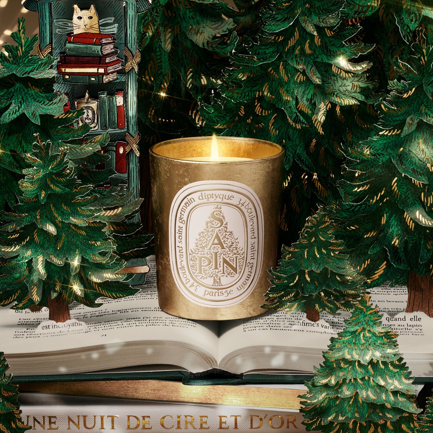 Lifestyle image of Diptyque Sapin (Pine Tree) Candle (Limited Edition) variant: 2.5 oz (Small)
