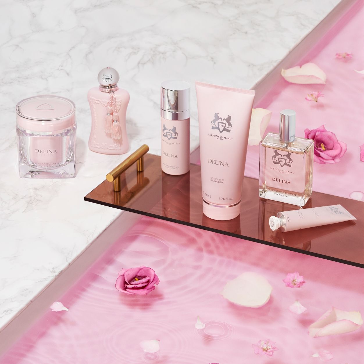 Lifestyle image of Parfums de Marly Delina Body Cream variant: 6.7 fl oz