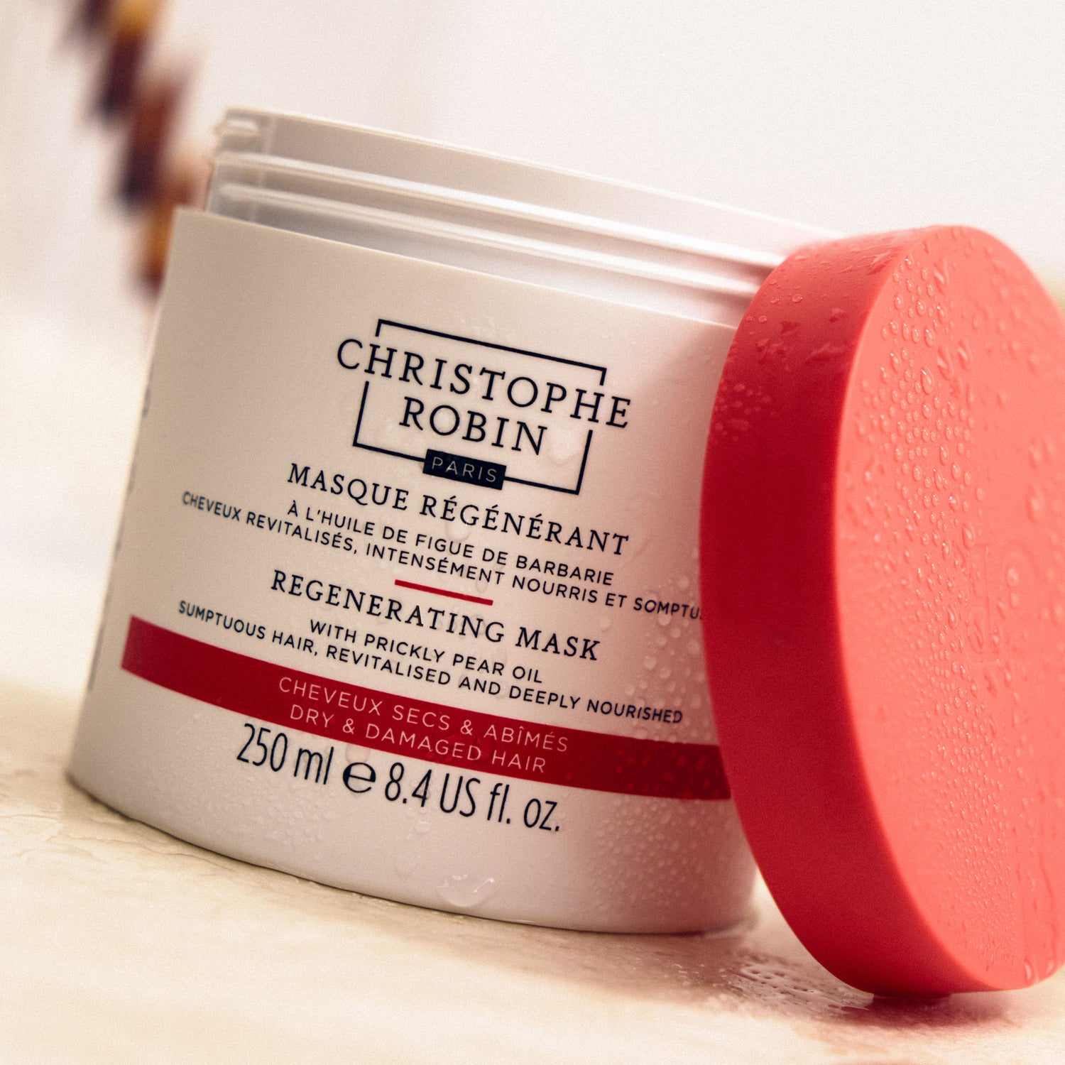 Lifestyle image of Christophe Robin Regenerating Mask With Rare Prickly Pear Seed Oil