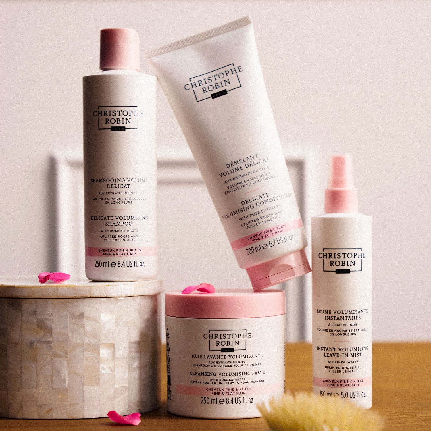 Lifestyle image of Christophe Robin Delicate Volumising Shampoo with Rose Extracts variant: 16.9 fl oz (Jumbo)