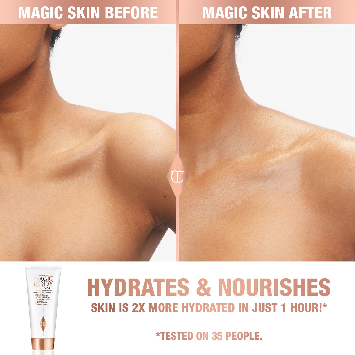 Before and after results of using Charlotte Tilbury 6.7 fl oz variant: 6.7 fl oz