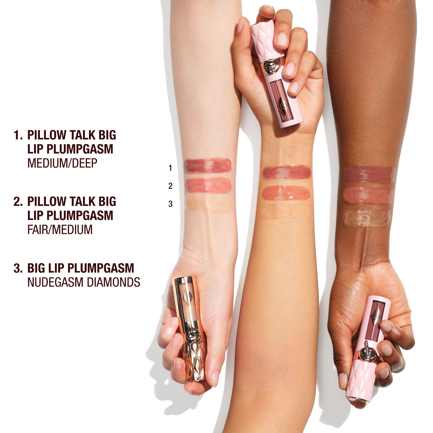 An arm swatch of Charlotte Tilbury Pillow Talk Big Lip Plumpgasm variant: Nudegasm Diamonds