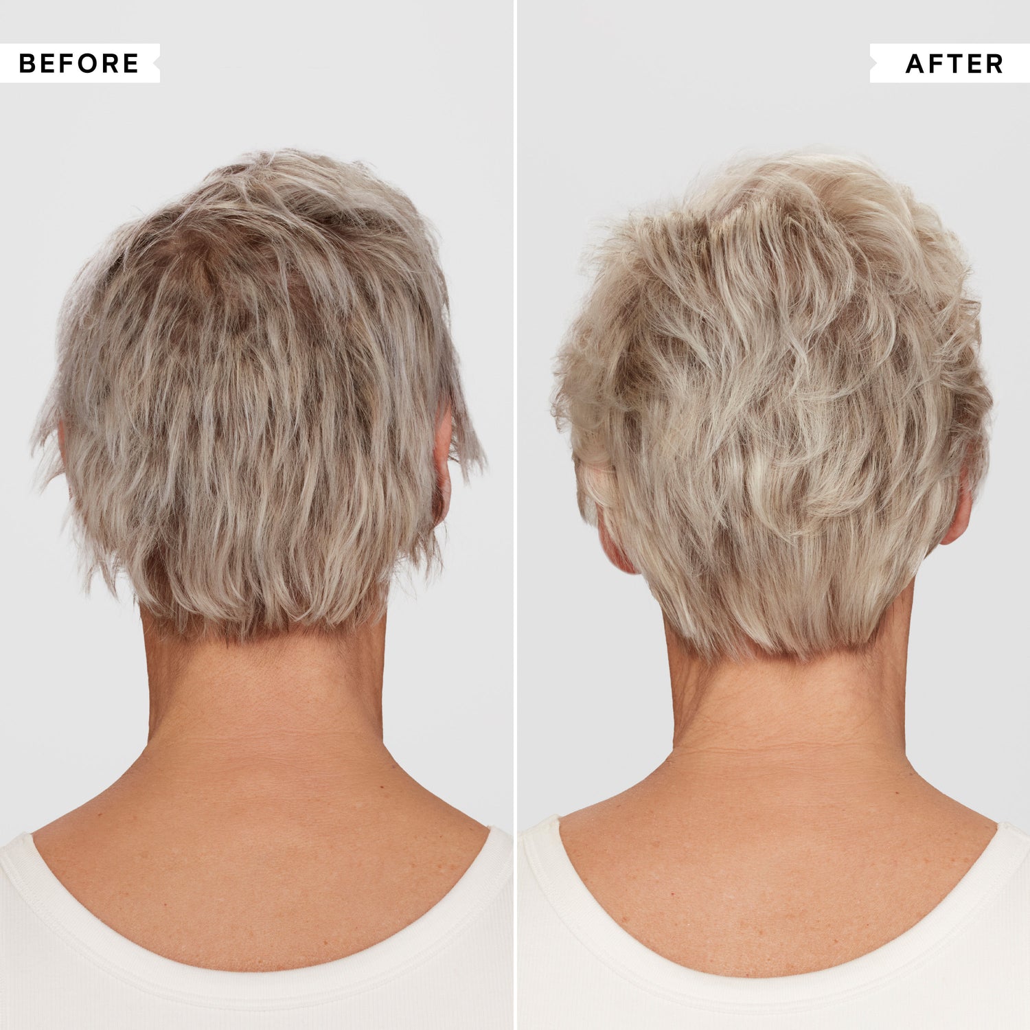 Before and after results of using Philip Kingsley Pure Blonde/Silver Brightening Daily Conditioner