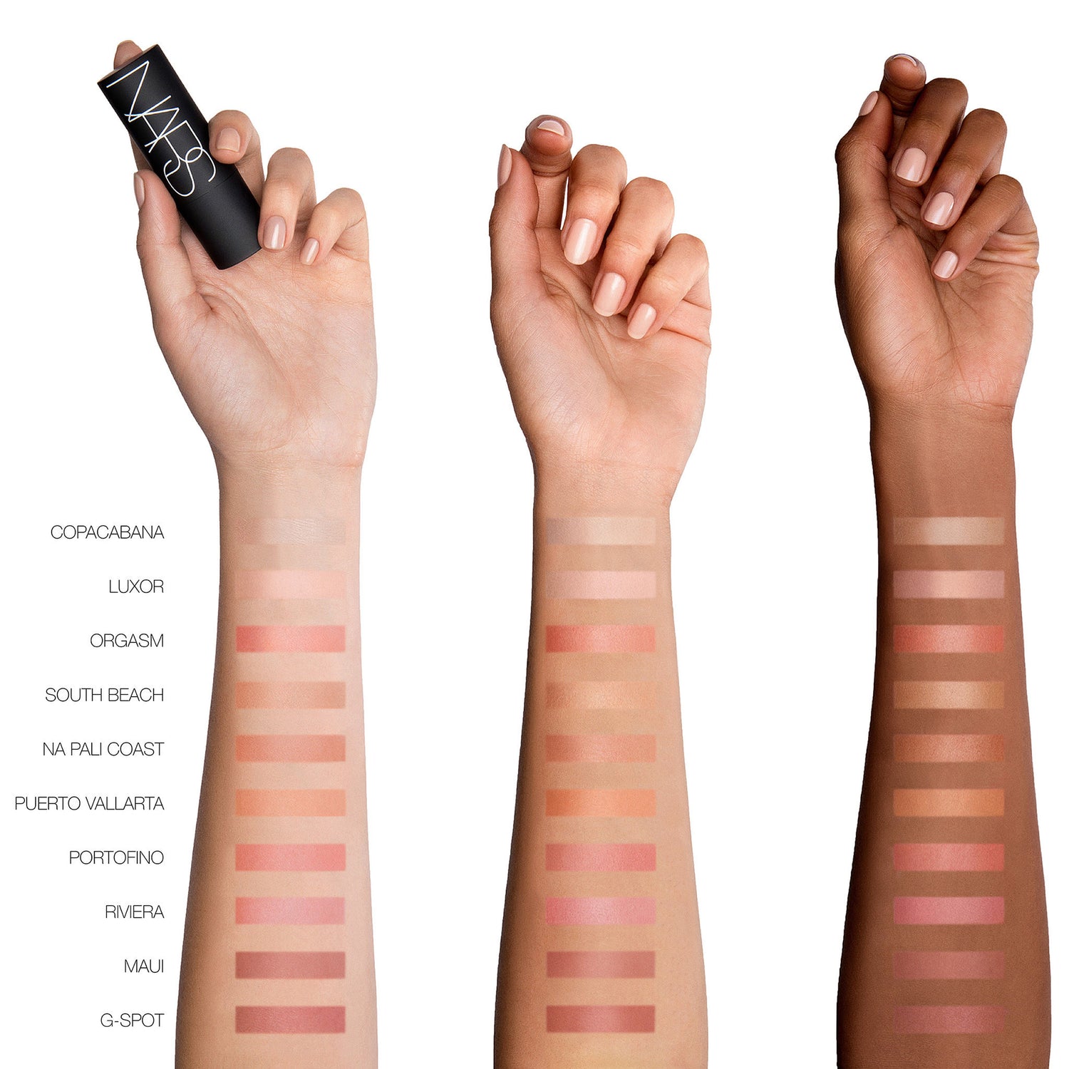 An arm swatch of Nars The Multiple (Limited Edition) variant: Copacabana