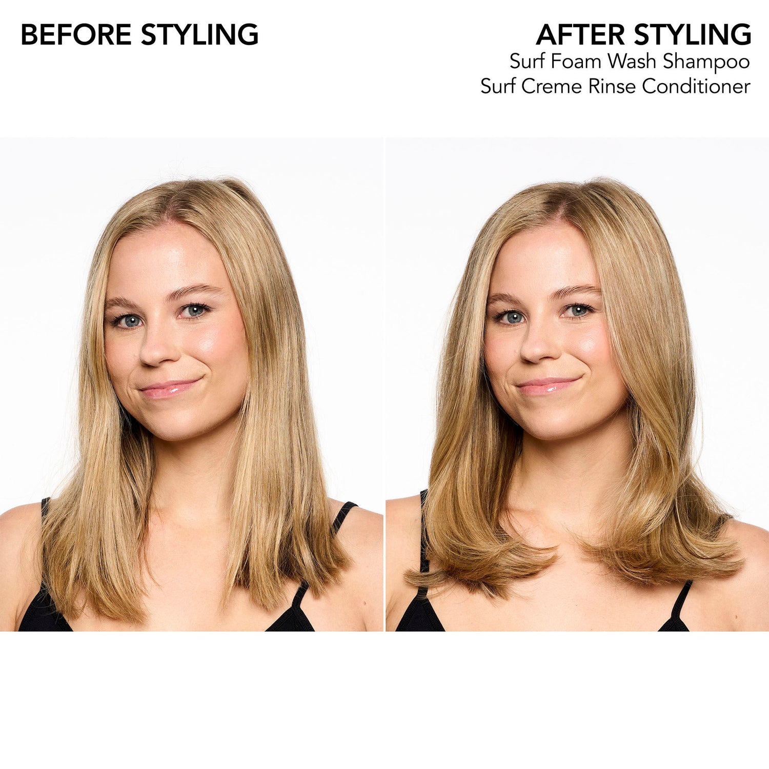 Before and after results of using Bumble and Bumble Surf Creme Rinse Conditioner