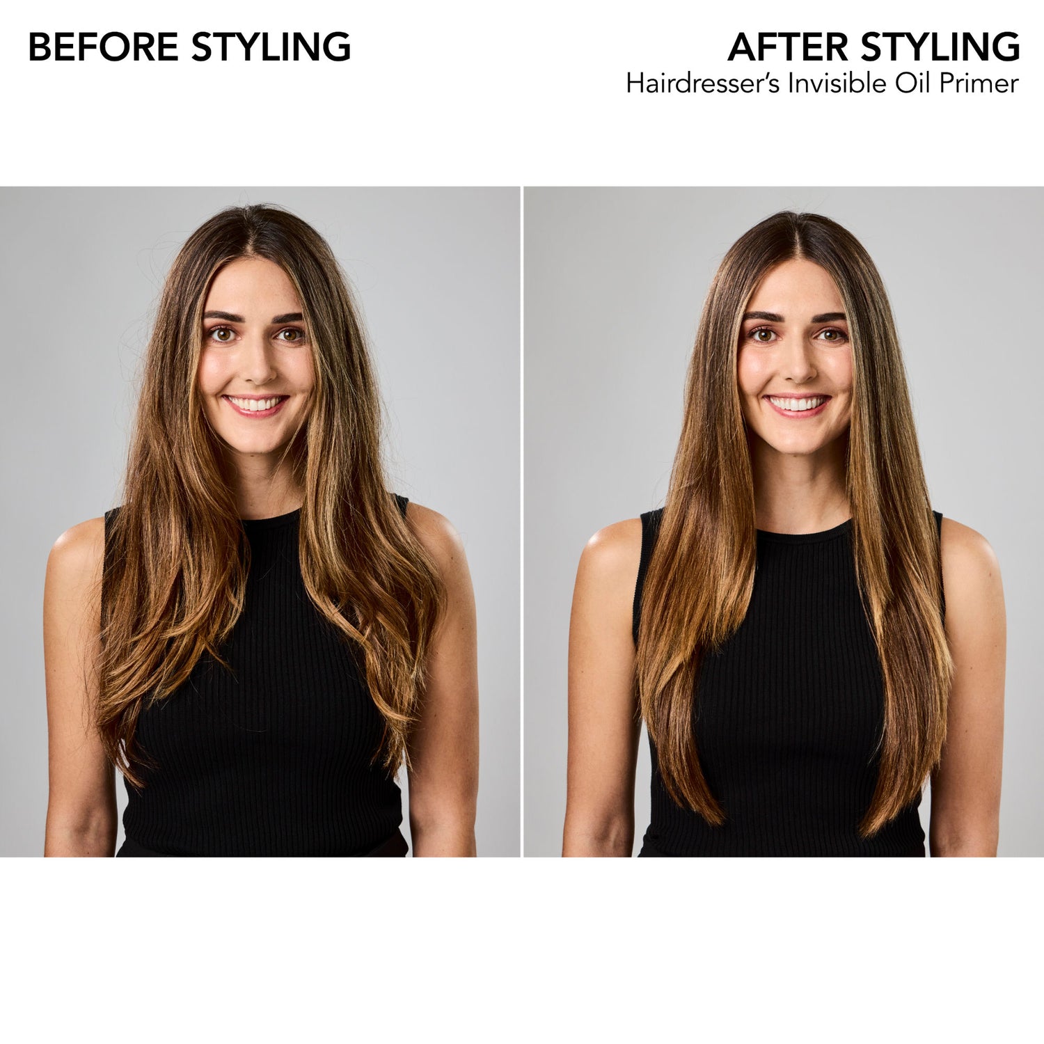 Before and after results of using Bumble and Bumble Hairdresser's Invisible Oil Heat/UV Protective Hair Primer Leave-In Conditioner