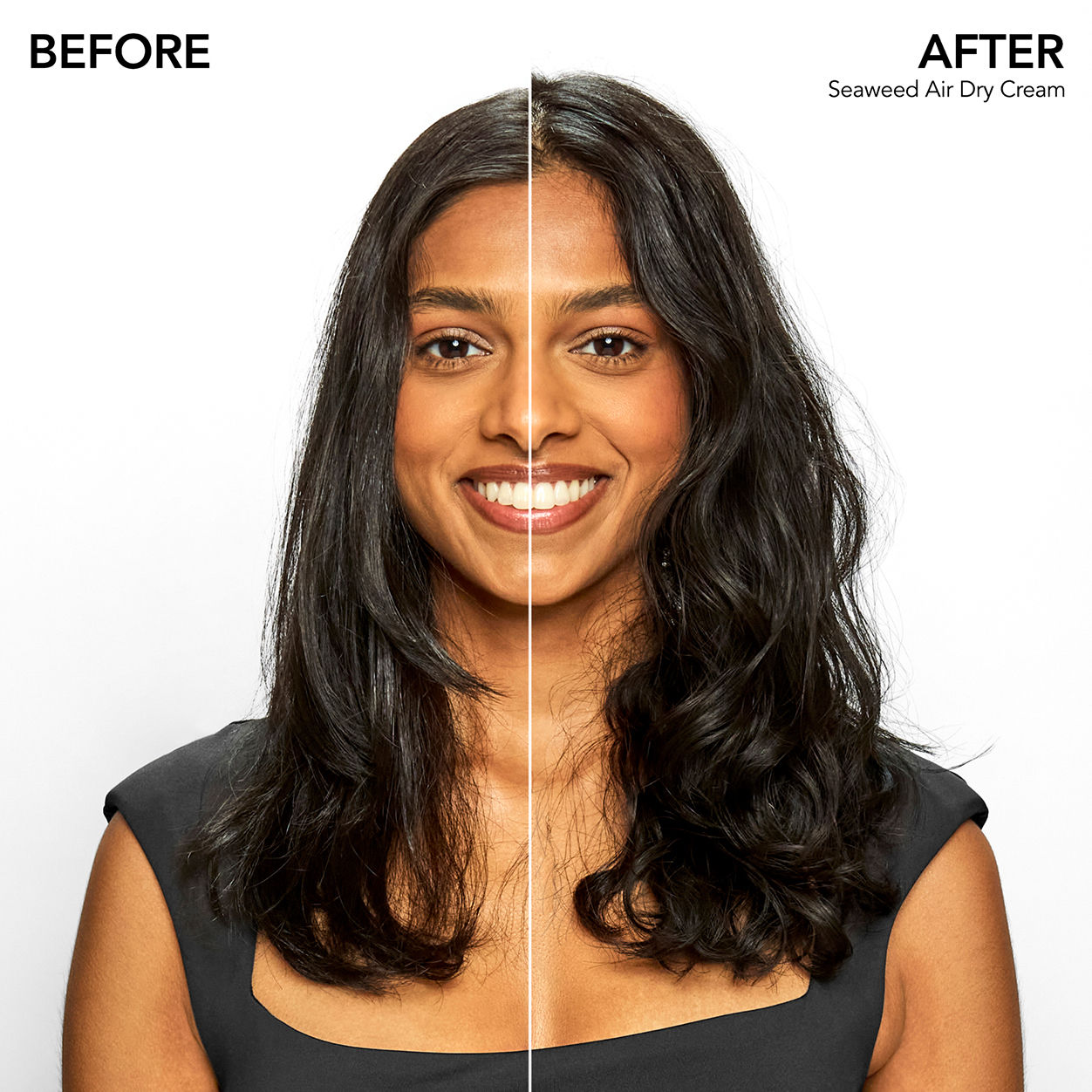 Before and after results of using Bumble and Bumble Seaweed Air Dry Cream
