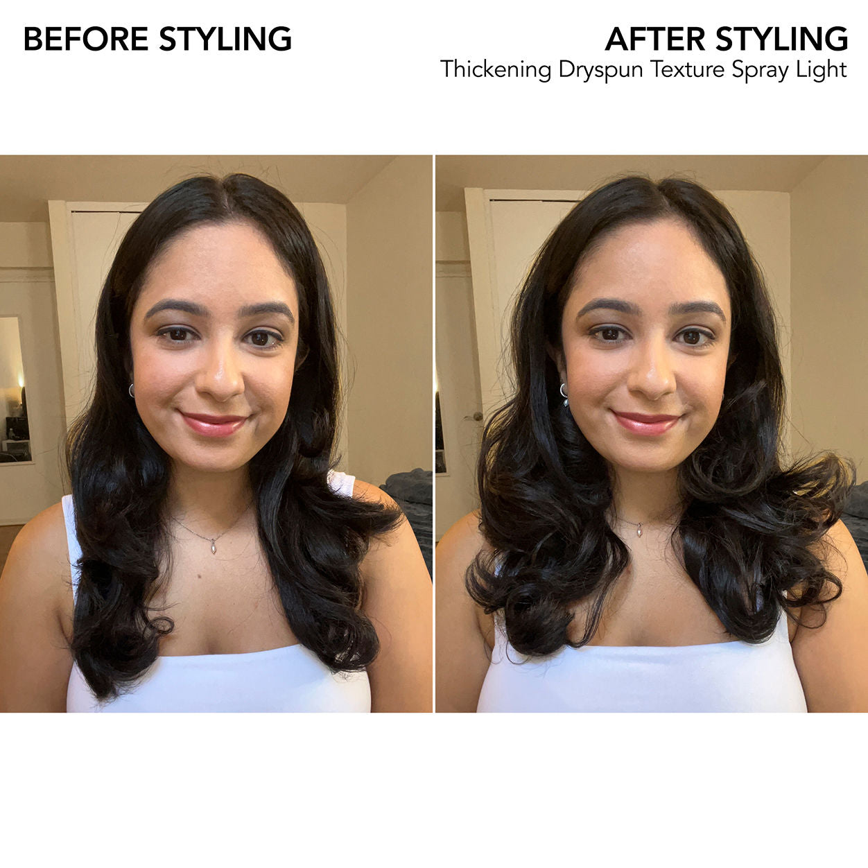 Before and after results of using Bumble and Bumble Thickening Dryspun Texture Spray Light variant: 4.12 oz