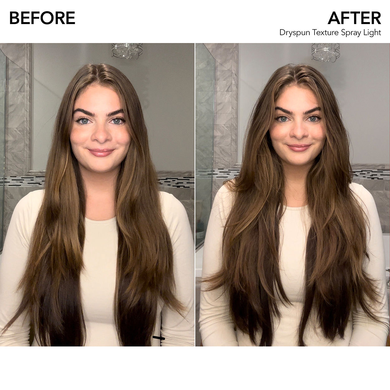 Before and after results of using Bumble and Bumble Thickening Dryspun Texture Spray Light variant: 4.12 oz