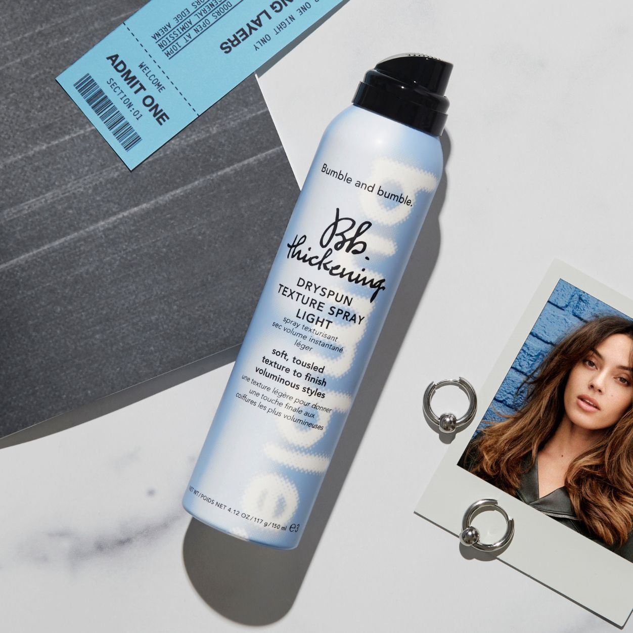 Lifestyle image of Bumble and Bumble Thickening Dryspun Texture Spray Light variant: 4.12 oz