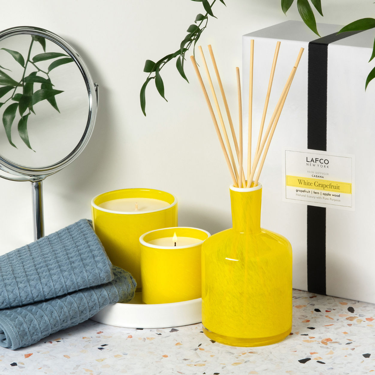 Lifestyle image of Lafco White Grapefruit Candle variant: 15.5 oz (Signature)