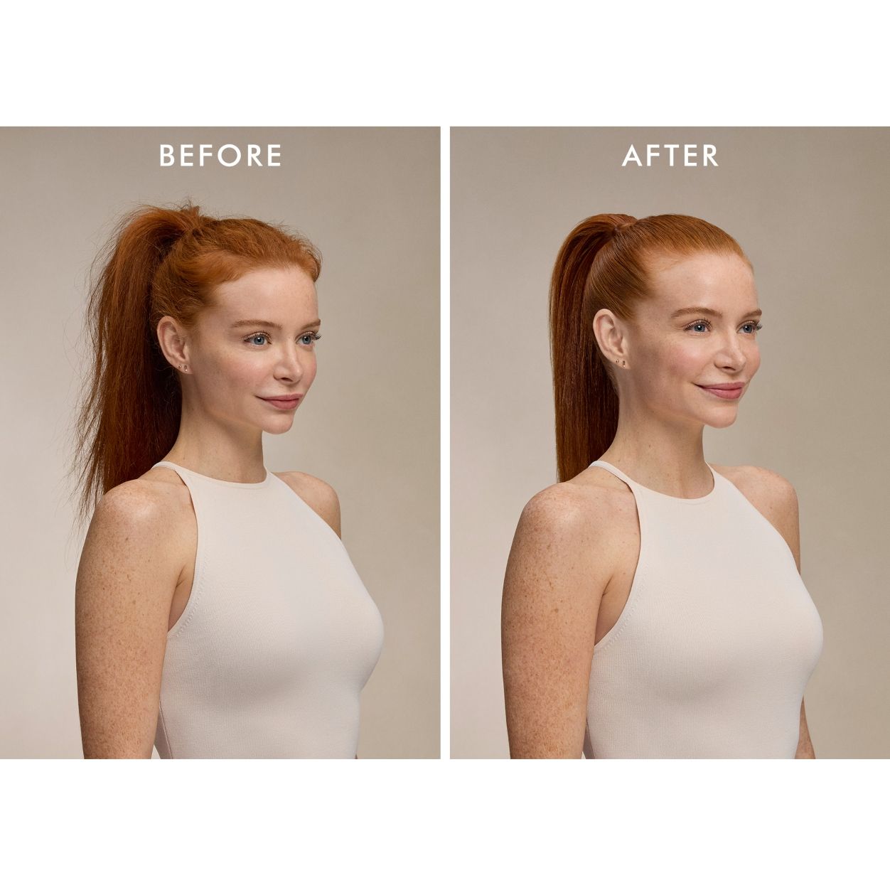 Before and after results of using Moroccanoil Luminous Hairspray Strong variant: 10 oz