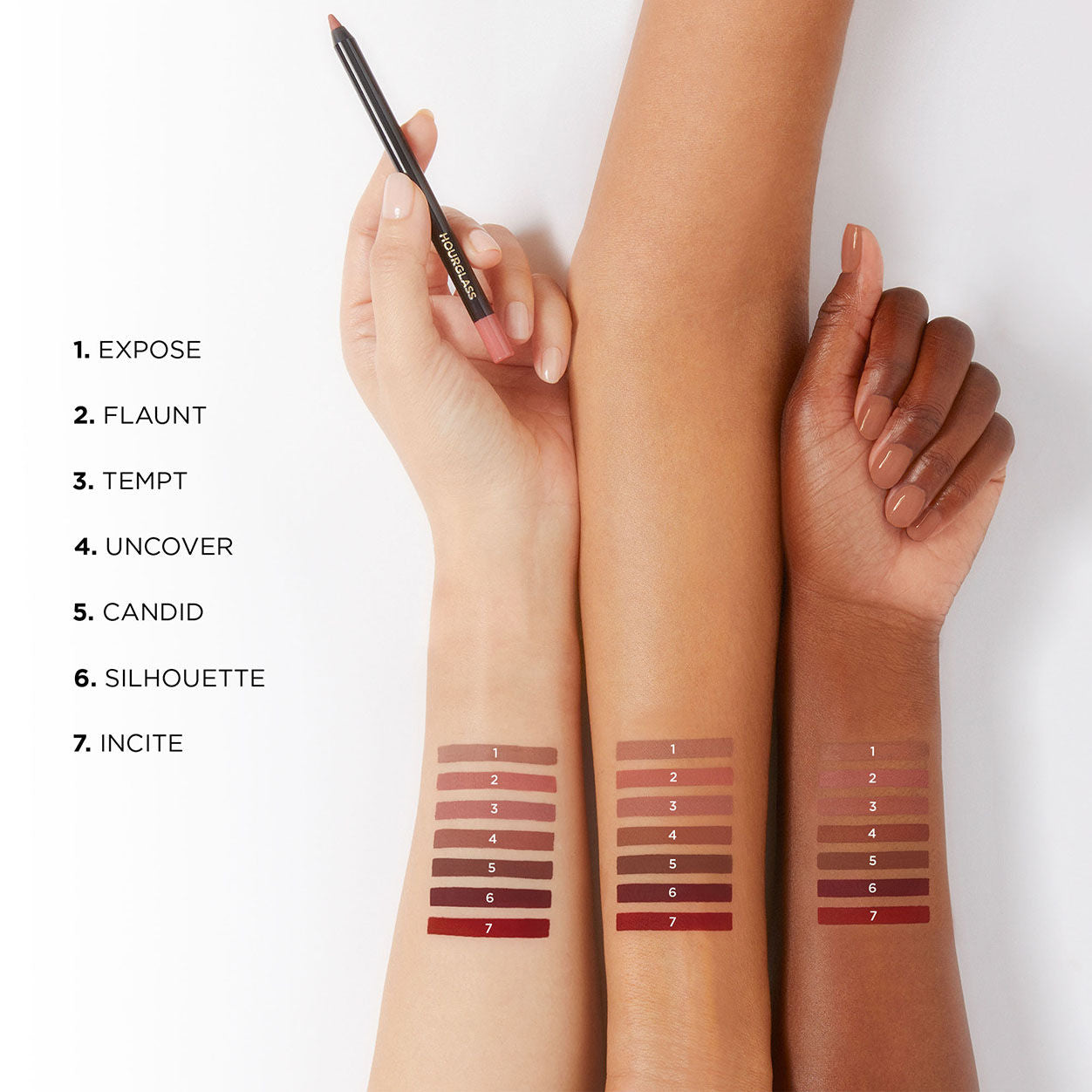 An arm swatch of Hourglass Shape and Sculpt Lip Liner variant: Silhouette 6