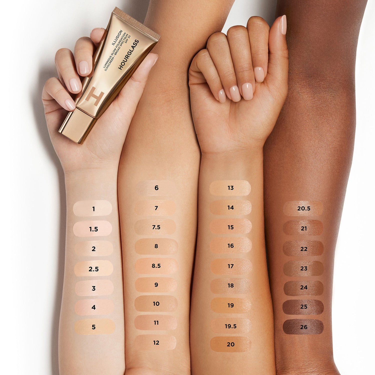 An arm swatch of Hourglass Illusion Luminous Glow Foundation SPF 30