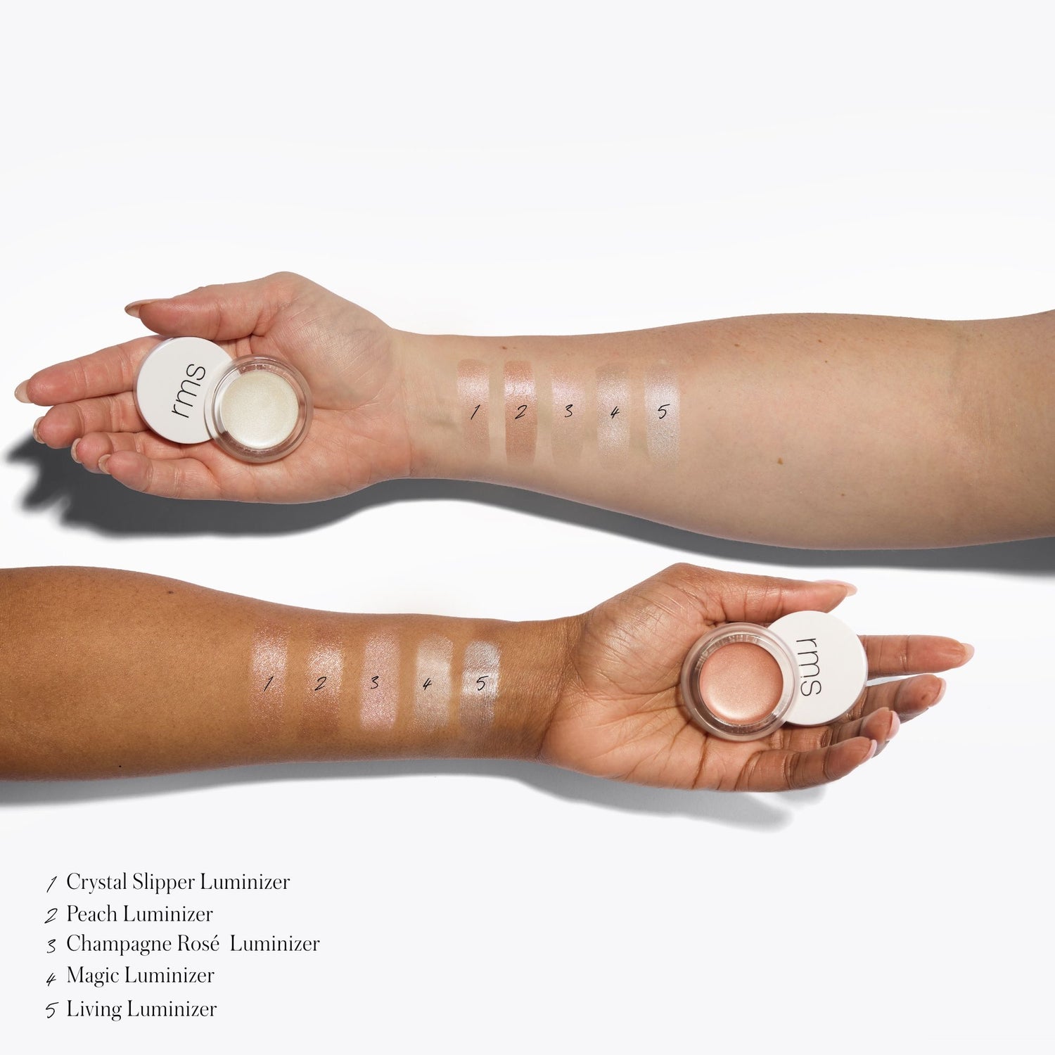 An arm swatch of RMS Beauty Living Luminizer variant: Living
