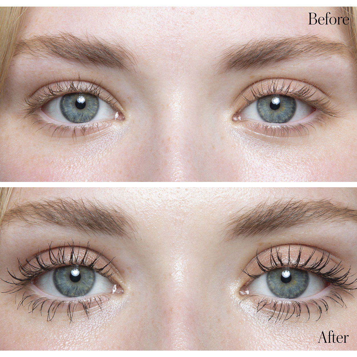Before and after results of using RMS Beauty Straight Up Volumizing Peptide Mascara variant: Full Size