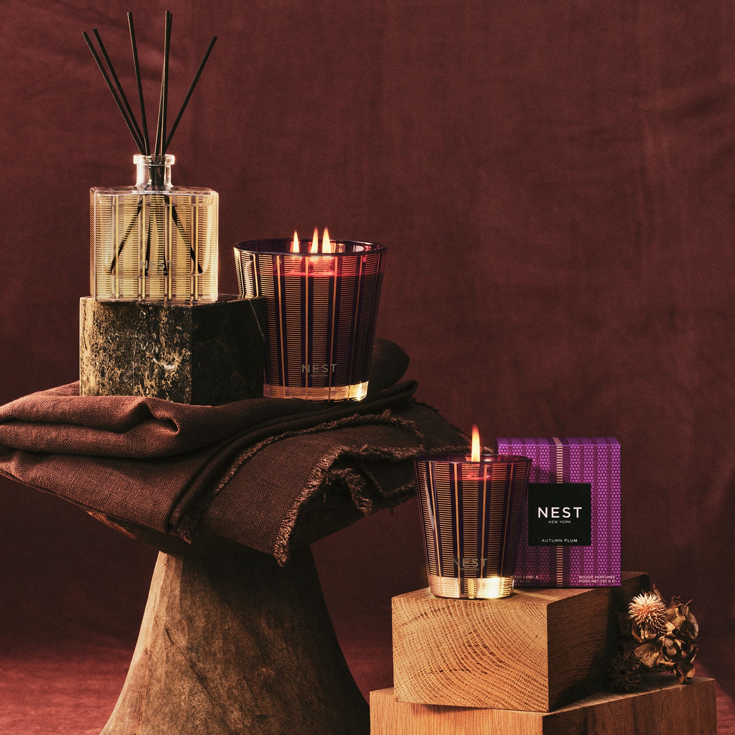 Lifestyle image of Lafco Autumn Plum Candle (Limited Edition) variant: 8.1 oz (Classic)