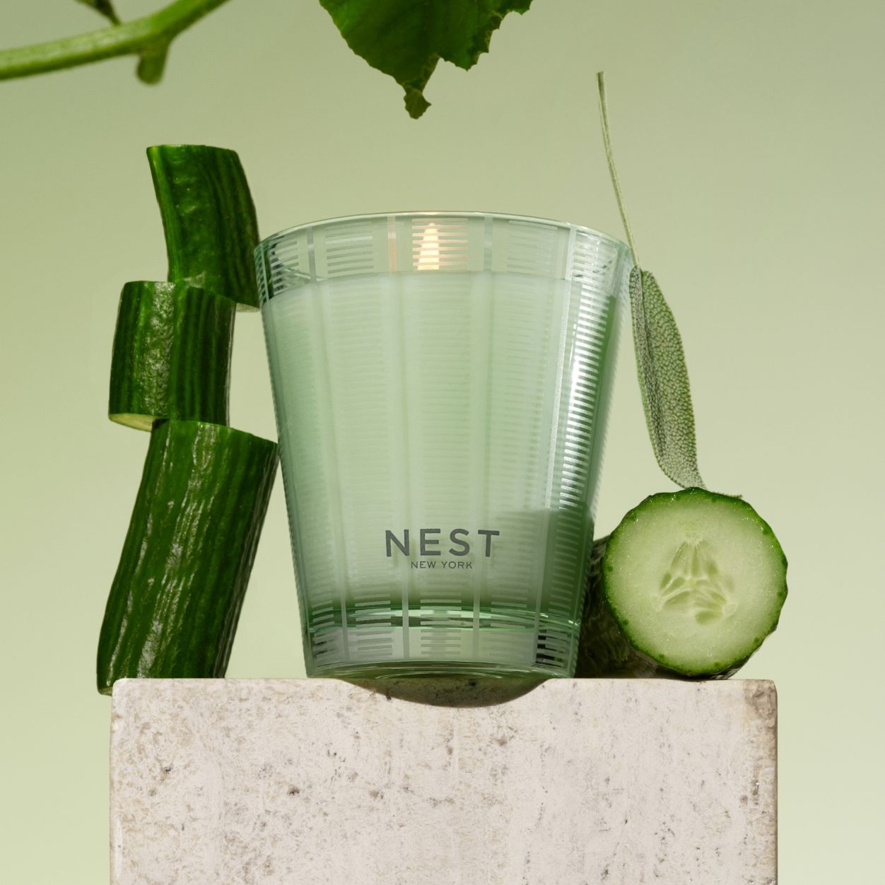 Lifestyle image of Nest Cucumber & White Sage Candle variant: 8.1 oz (Classic)