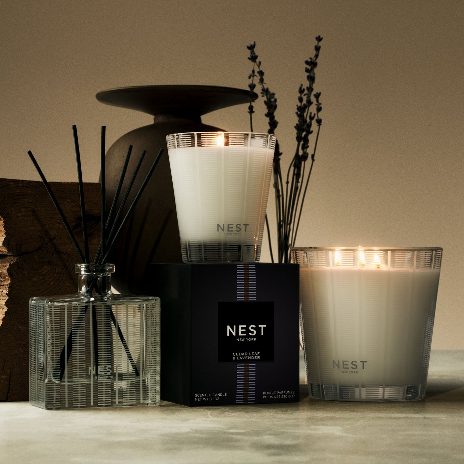 Lifestyle image of Nest Cedar Leaf & Lavender Candle variant: 8.1 oz (Classic)