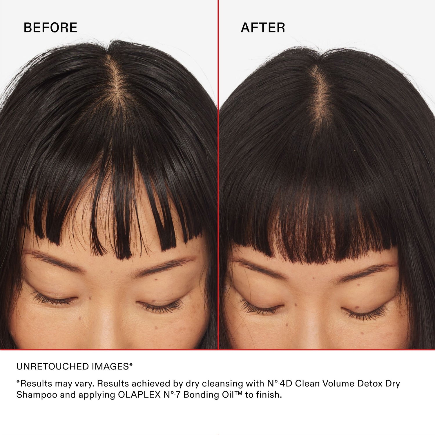 Before and after results of using Olaplex No. 4D Clean Volume Weightless Oil-Absorption Detox Dry Shampoo variant: 6.3 oz