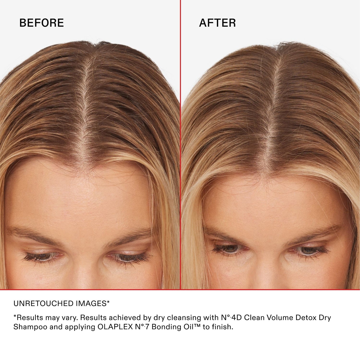 Before and after results of using Olaplex No. 4D Clean Volume Weightless Oil-Absorption Detox Dry Shampoo variant: 6.3 oz