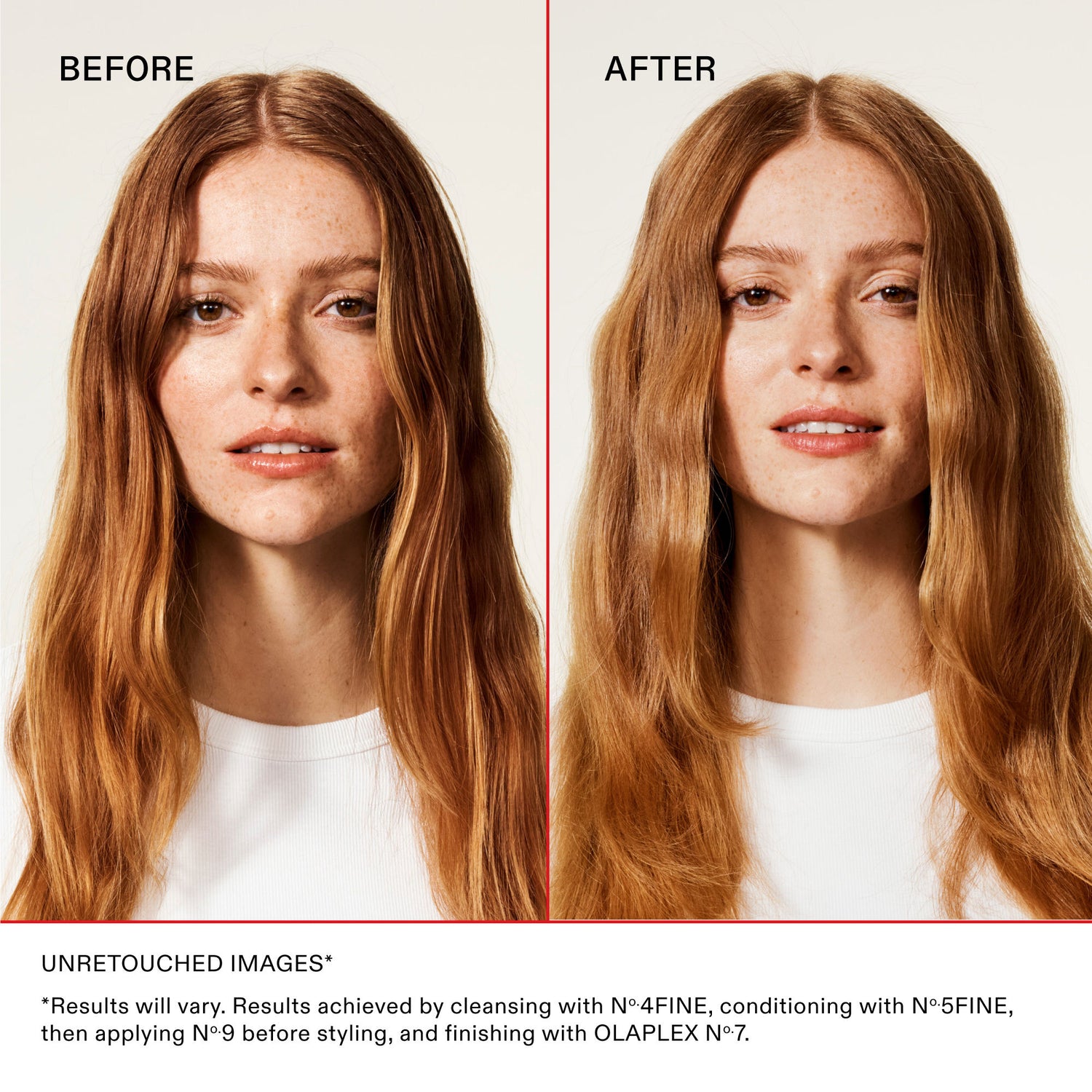 Before and after results of using Olaplex No.4Fine Bond Maintenance Shampoo variant: 8.5 fl oz