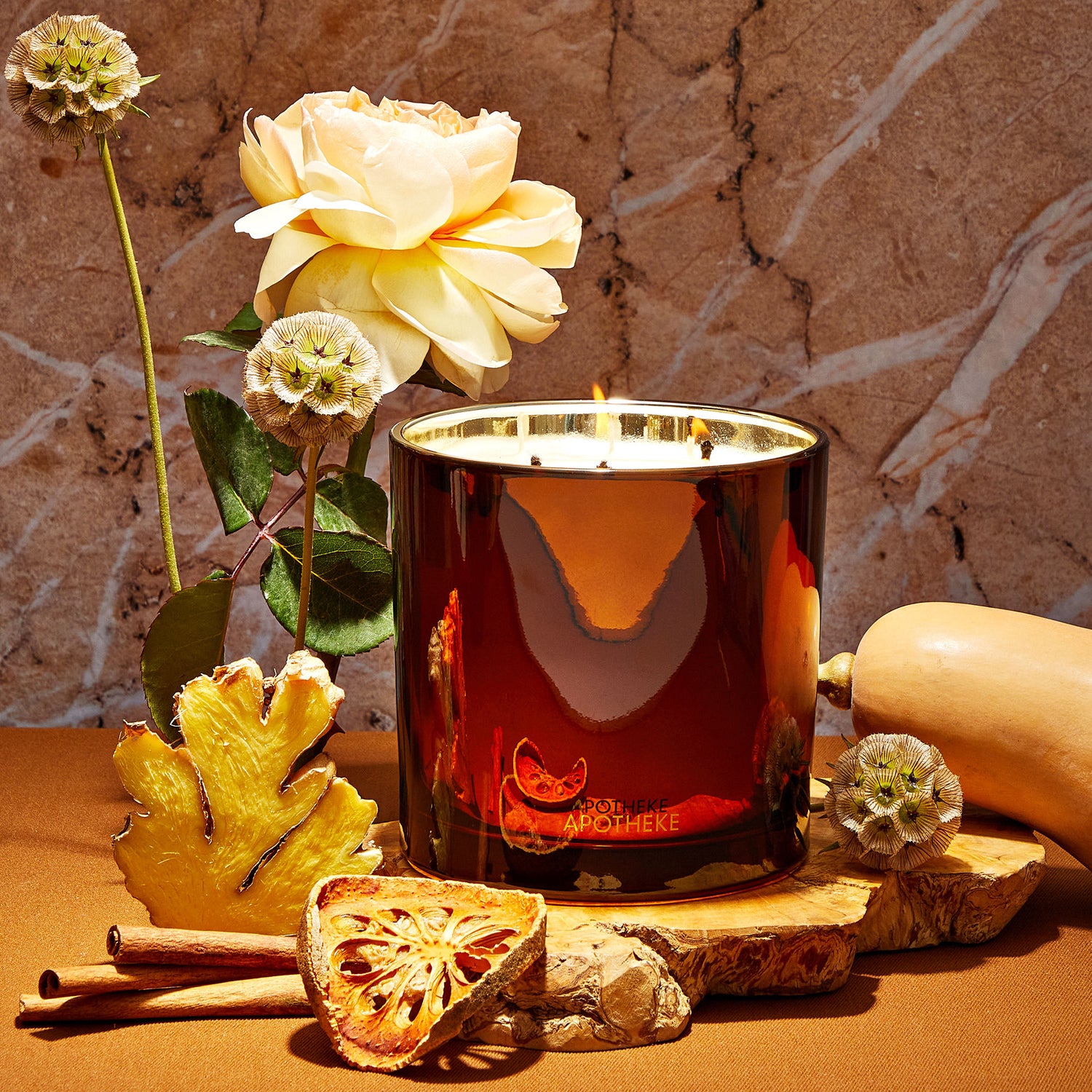 Lifestyle image of Apotheke Pumpkin Ginger Scented Candle (Limited Edition) variant: 26 oz (3 Wick)