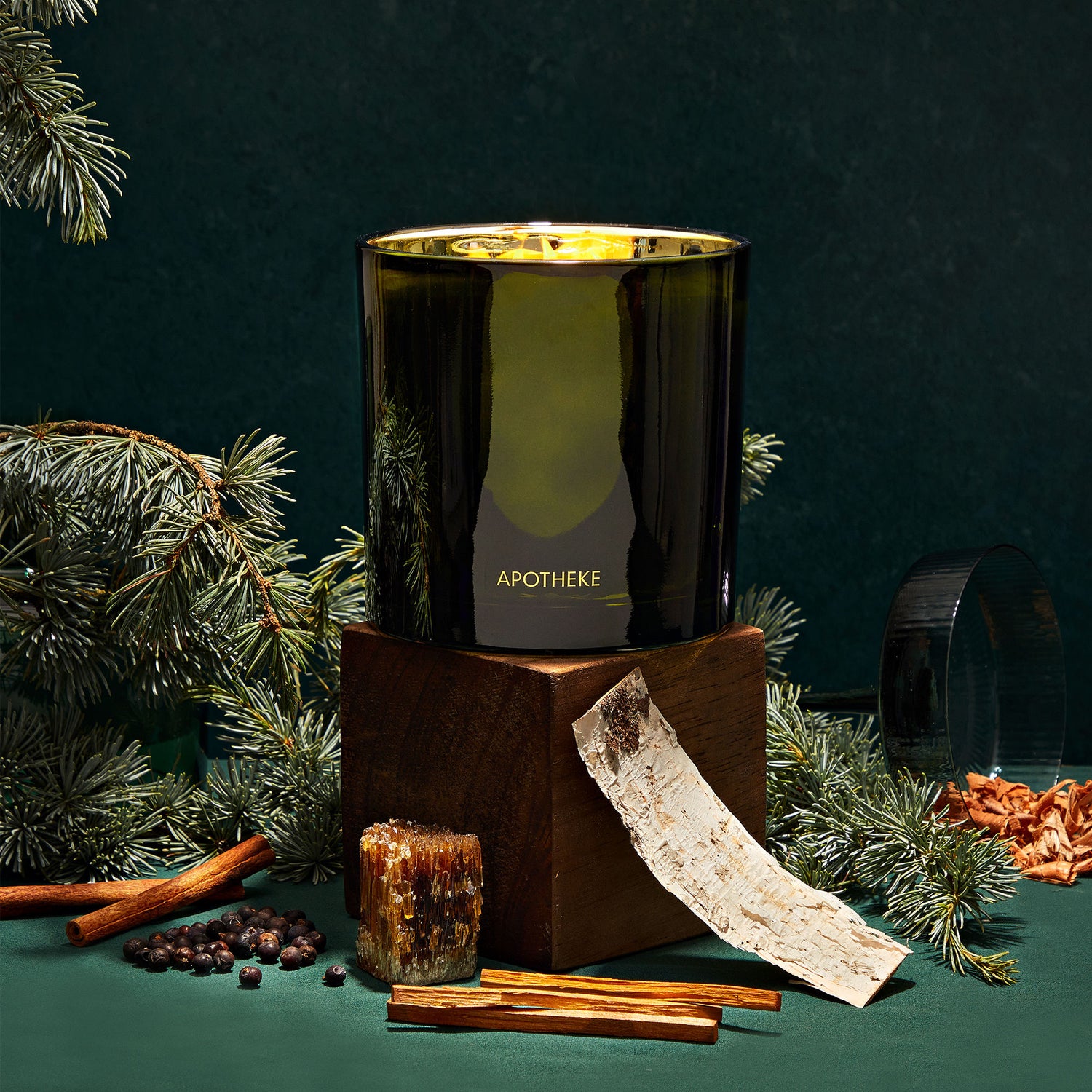 Lifestyle image of Apotheke Juniper Birch Scented Candle (Limited Edition) variant: 26 oz (3 Wick)