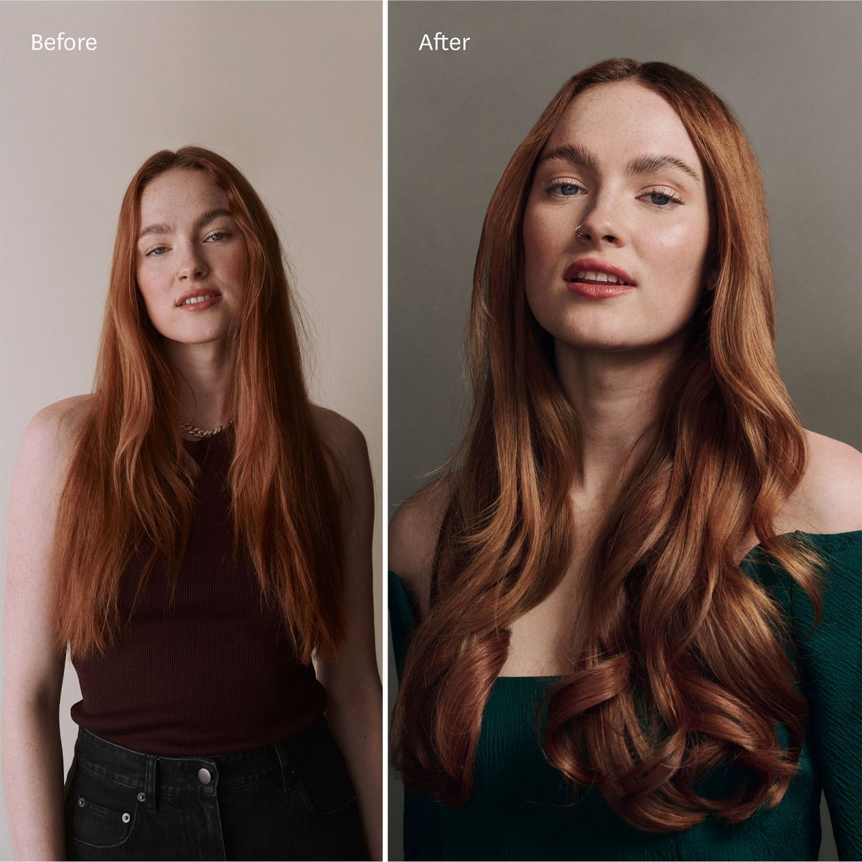 Before and after results of using T3 Aire 360 Ceramic Air Styler Blowout Kit variant: Satin Blush