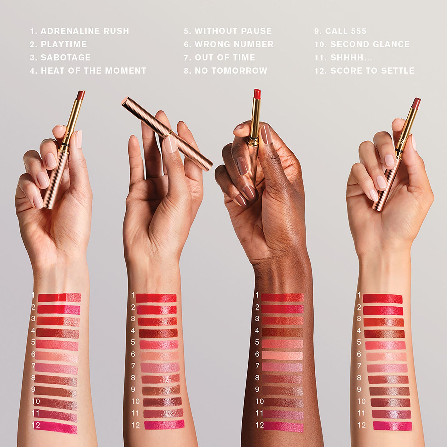 An arm swatch of Estée Lauder Pure Color Explicit Slick Shine Lipstick