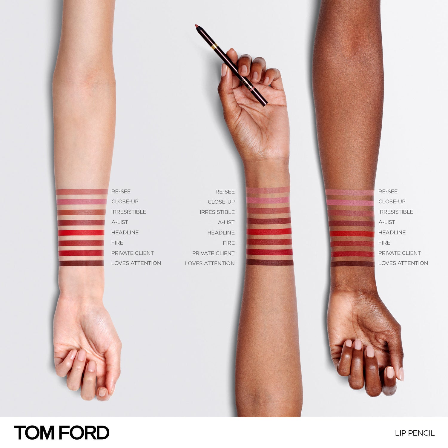 An arm swatch of Tom Ford Runway Lip Liner Pencil in Matte variant: Close-up