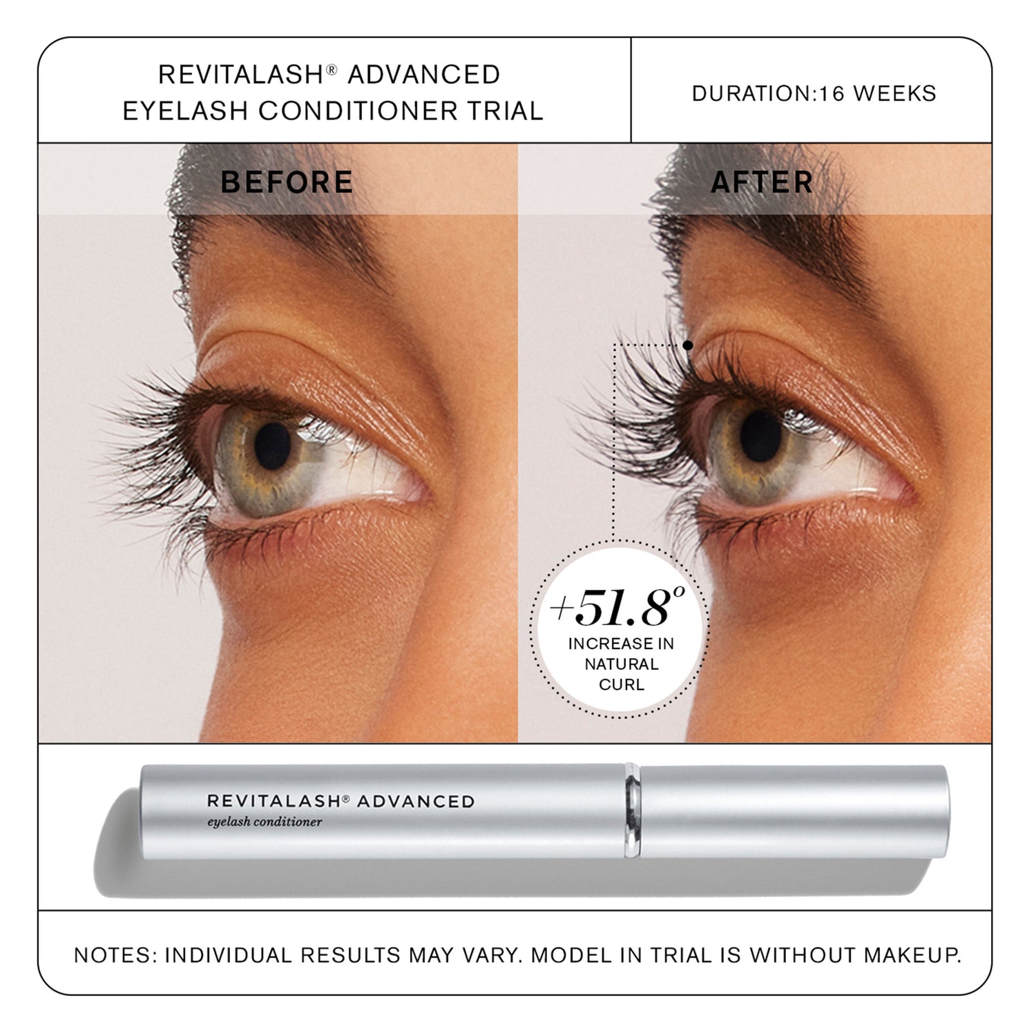 Before and after results of using RevitaLash Revitalash Advanced Eyelash Conditioner variant: 0.11 fl oz