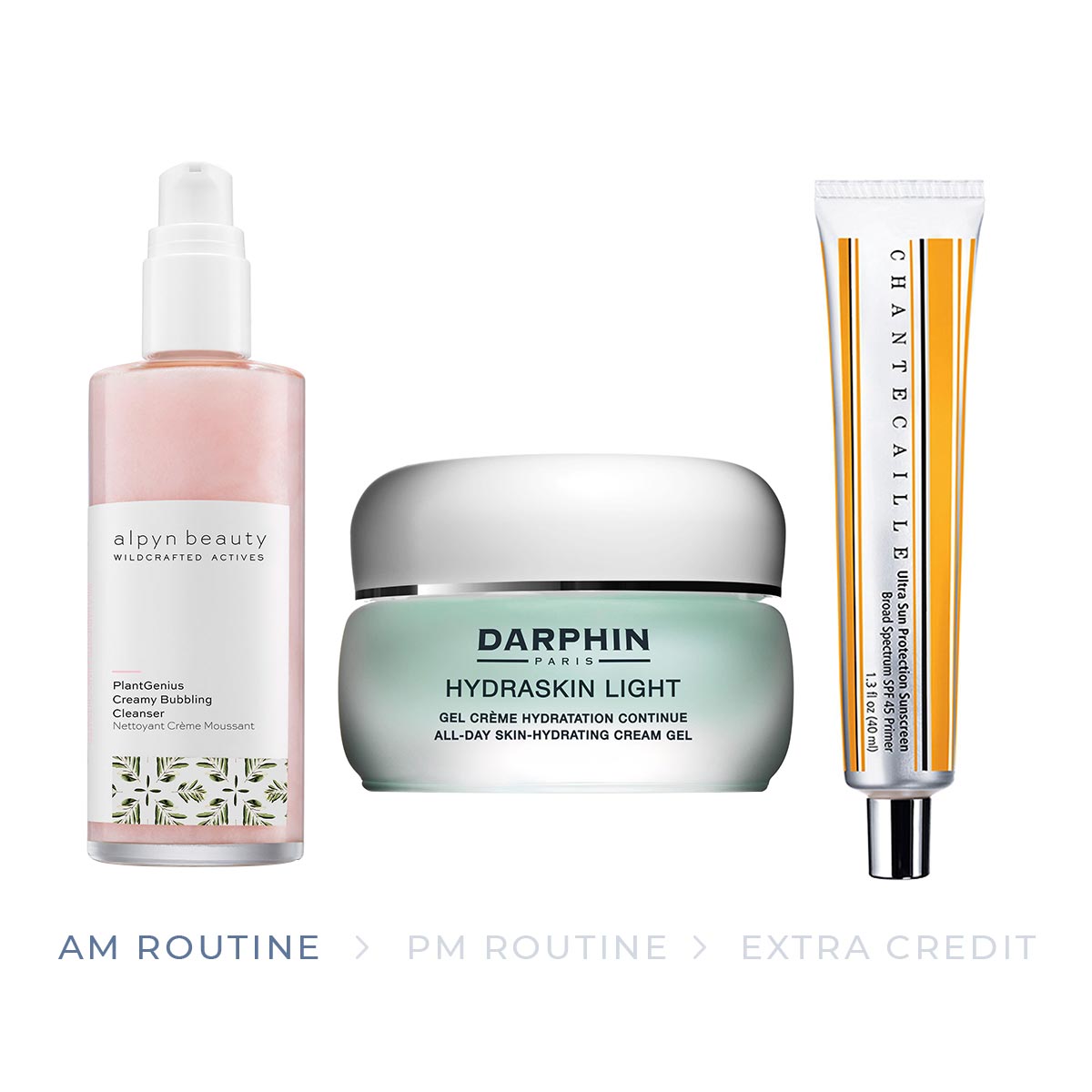 The products for the AM part of the combination skin skincare routine
