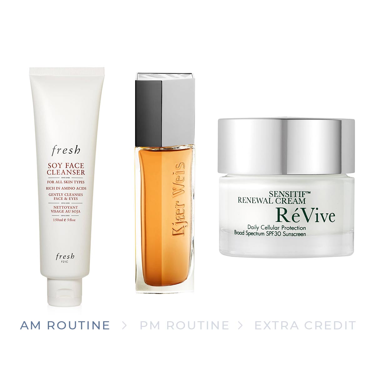 The products for the AM part of the oily skin skincare routine