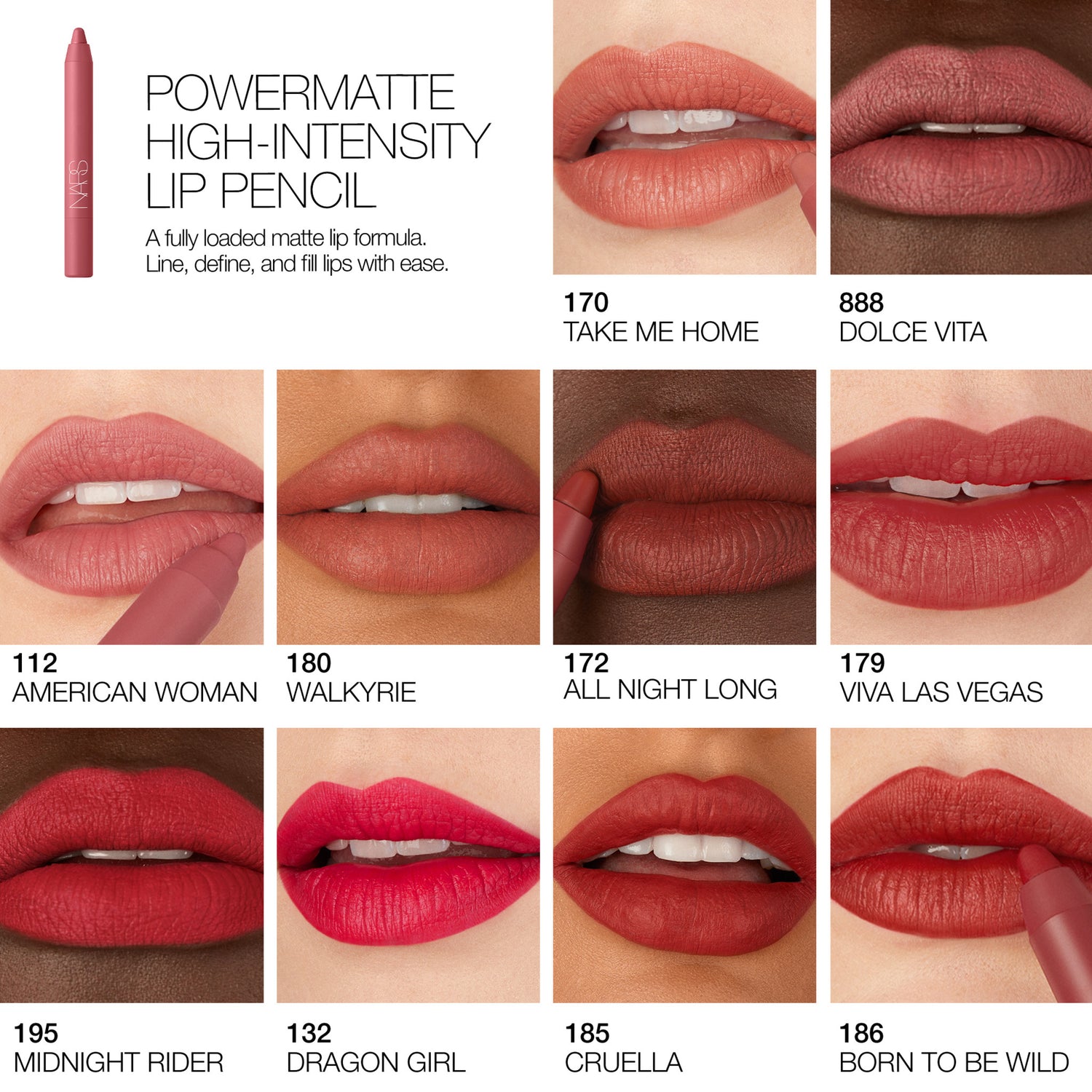 Nars Powermatte High-Intensity Long-Lasting Lip Pencil Color/Shade variant: Bohemian Rhapsody shade comparison image . This product is in the color brown