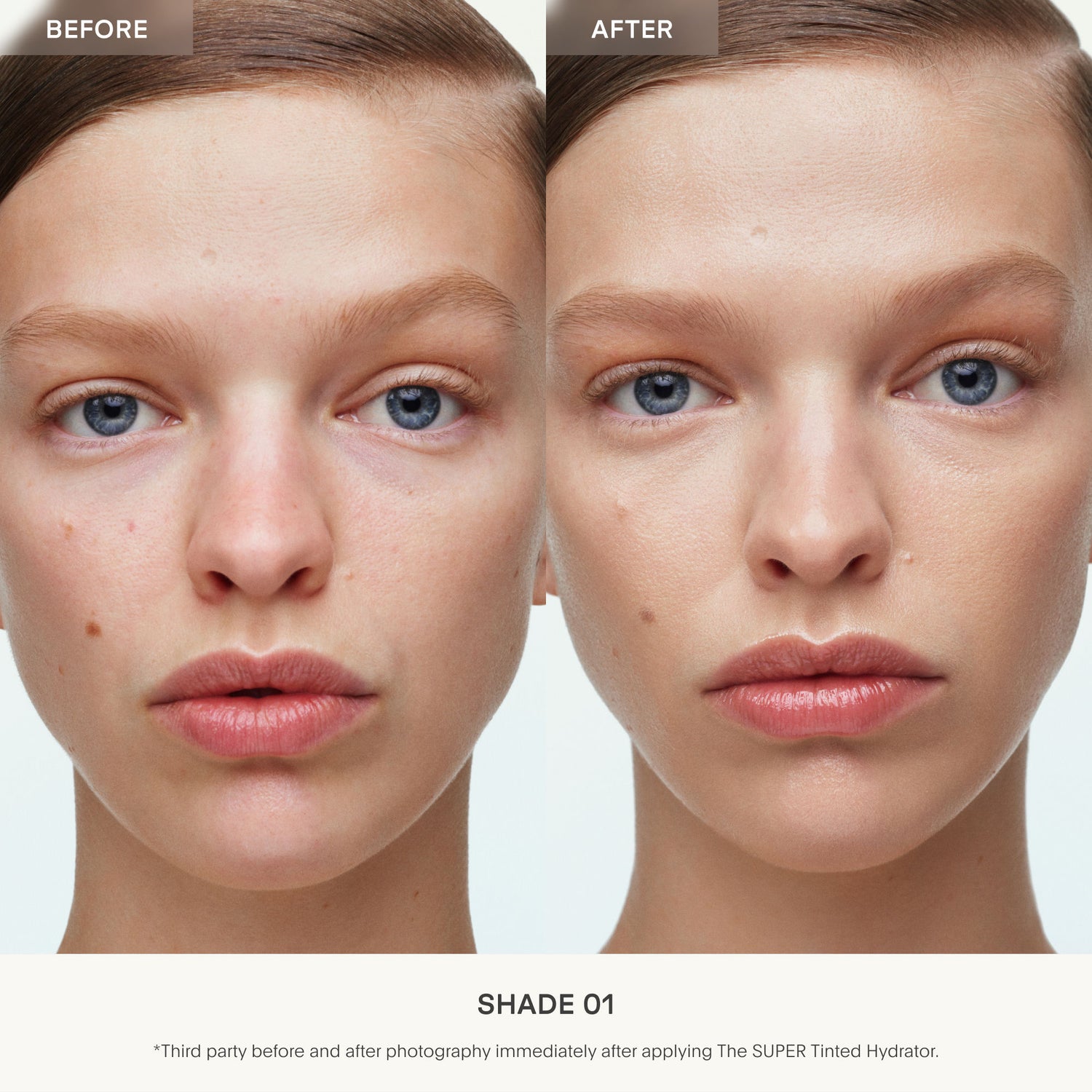 Before and after results of using U Beauty Super Tinted Hydrator variant: 01
