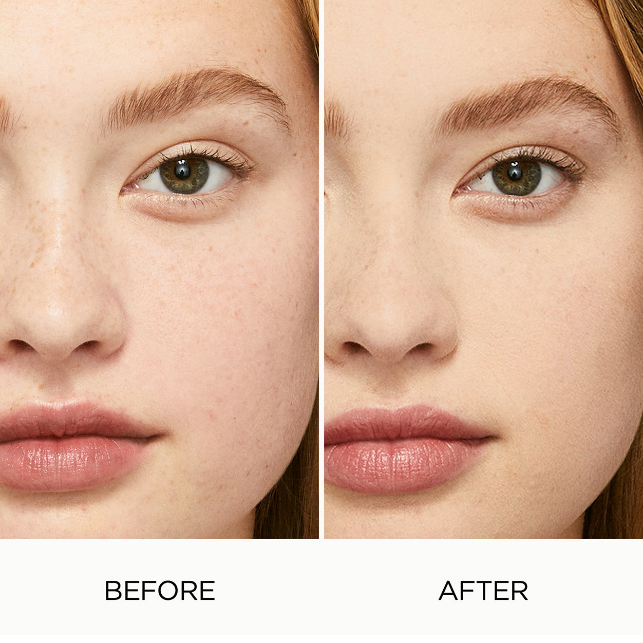 Before and after results of using Laura Mercier Smooth Finish Foundation Powder variant: 01 Cream