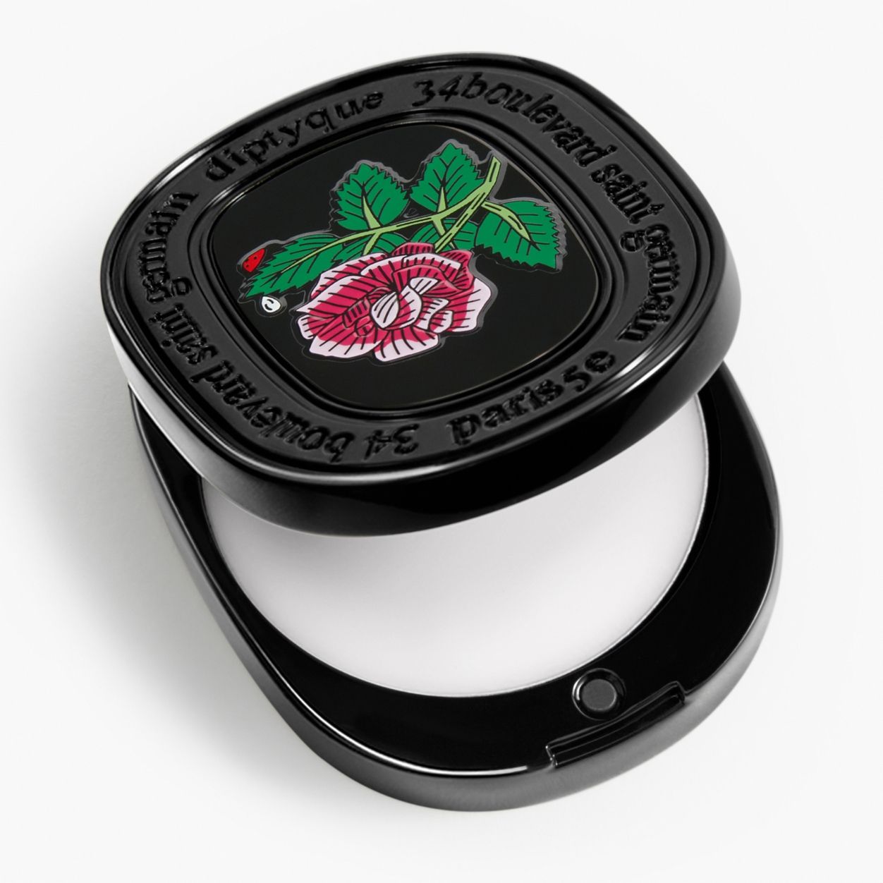 Image of an open Diptyque Eau Rose Refillable Solid Perfume variant: 0.1 oz