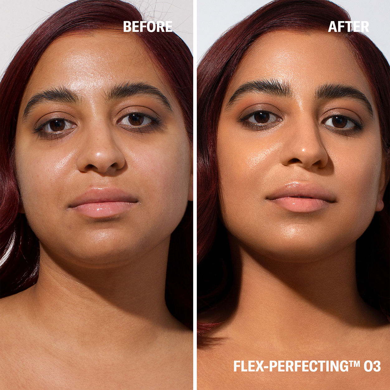 Before and after results of using Odacité Flex-Perfecting Mineral Drops Tinted Sunscreen SPF 50 variant: 03 Medium
