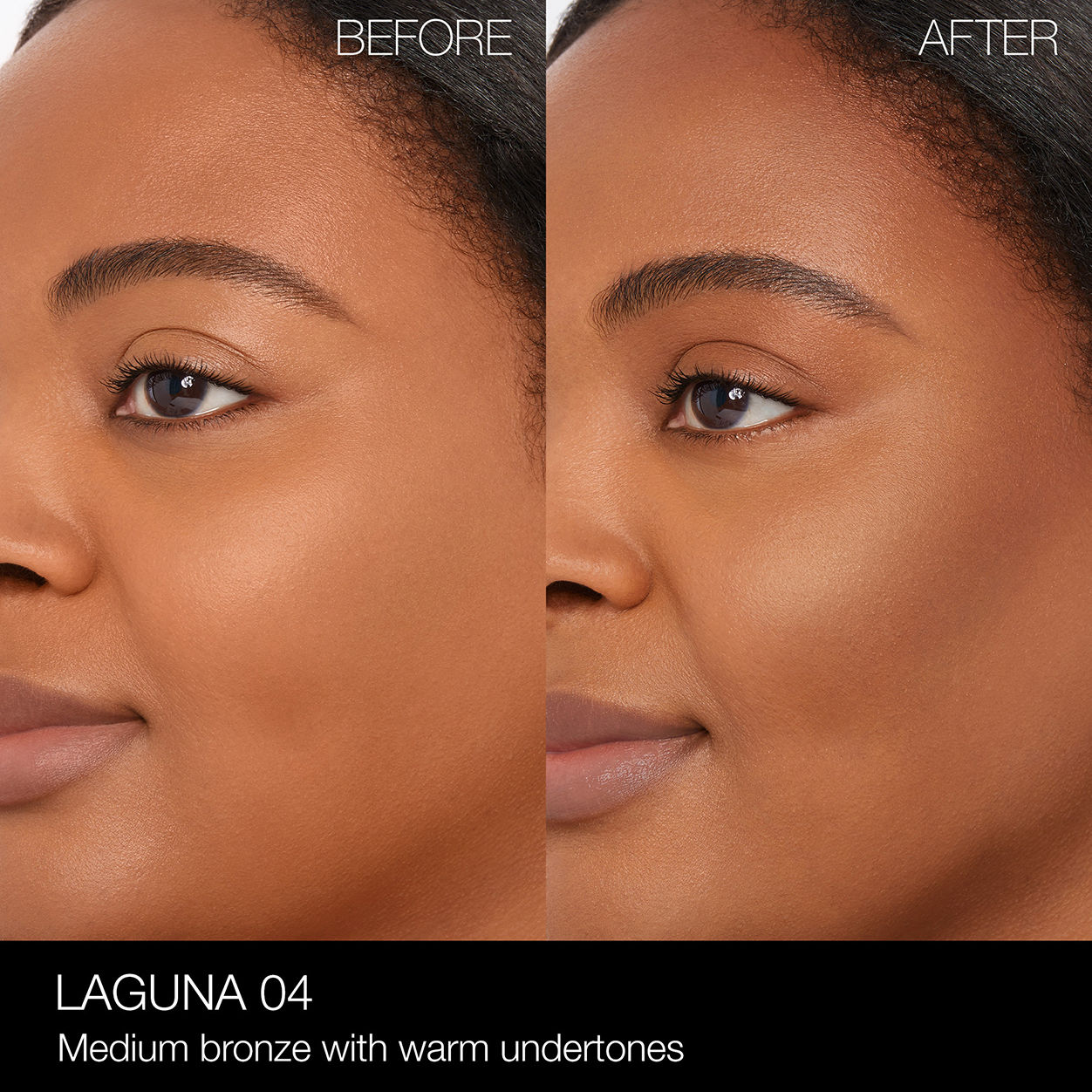 Before and after results of using Nars Laguna Bronzing Powder variant: 04